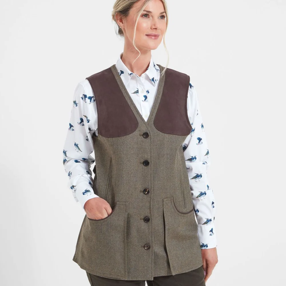 Schoffel Ladies Tweed Shooting Vest Loden Green Herringbone