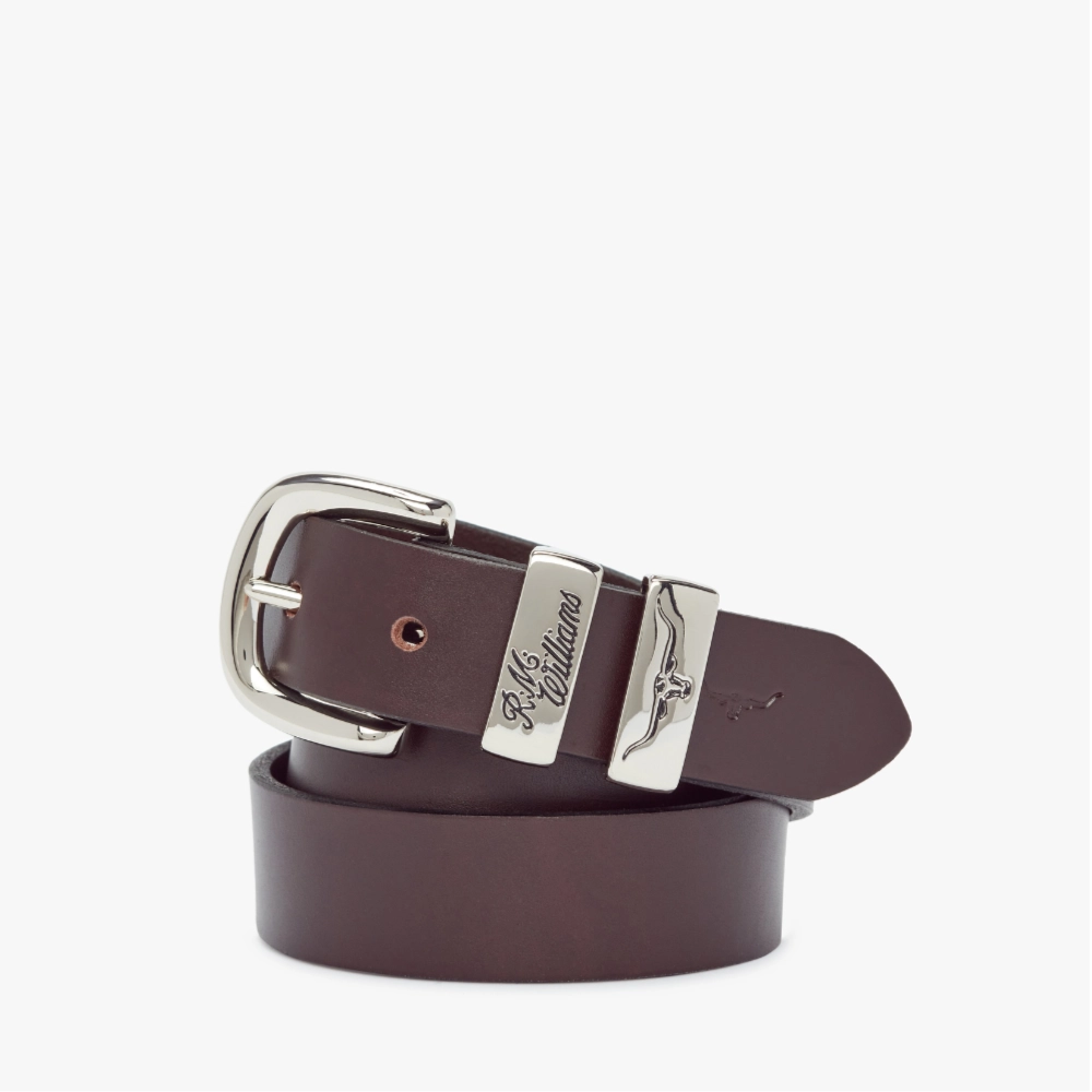 R.M.Williams Mens 1 1/4'' 3 Piece Solid Hide Belt Chestnut