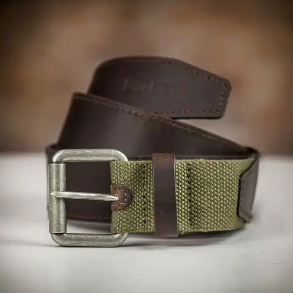 Barbour Mens Webbing & Leather Belt Olive Brown