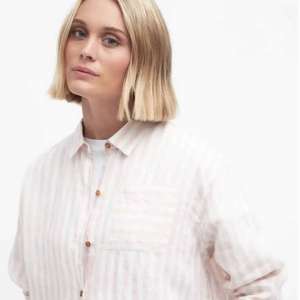 Barbour Ladies Annie Striped Linen Shirt Primrose Pink4