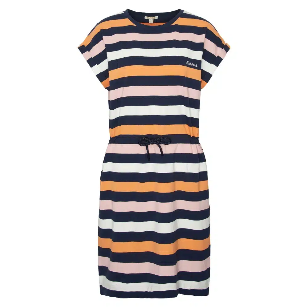 Barbour Marloes Striped T-Shirt Dress Navy Apricot Crush