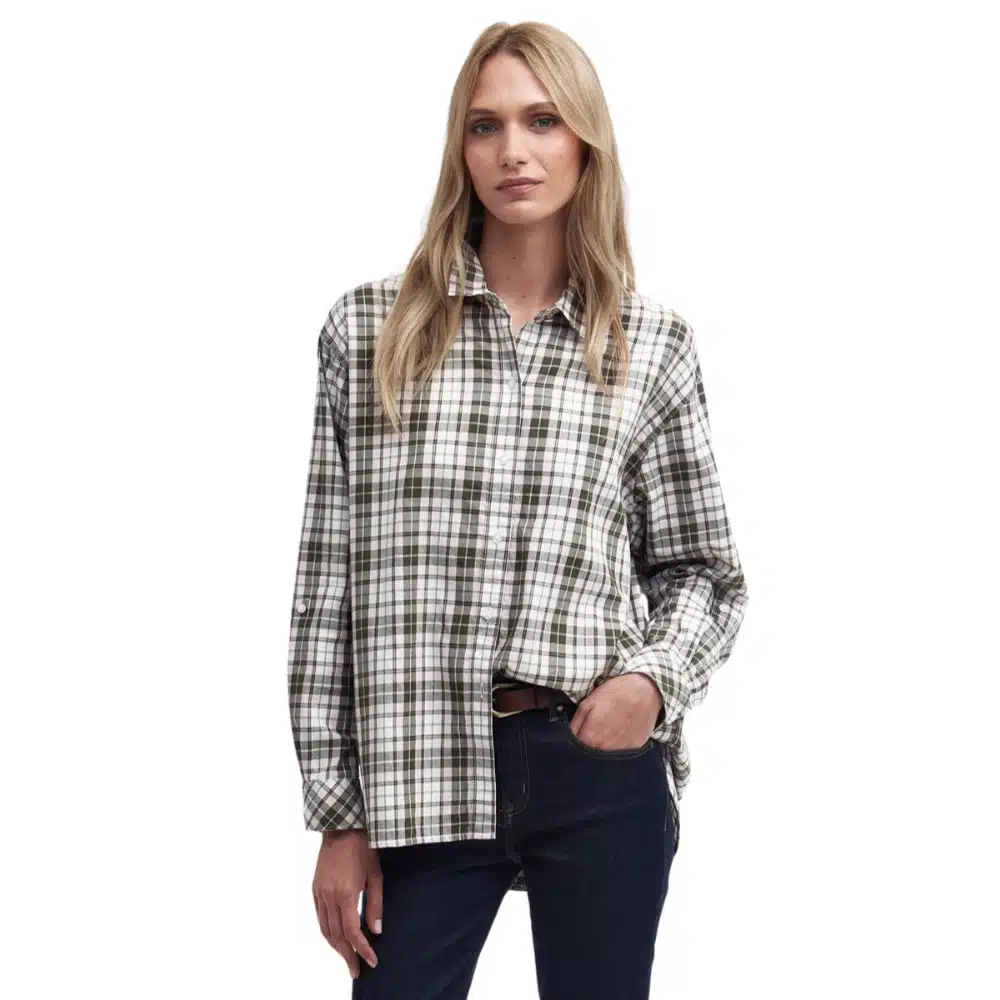 Barbour Ladies Angelonia Oversized Shirt Olive Check1
