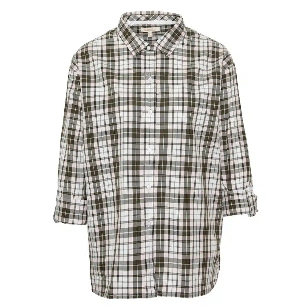 Barbour Ladies Angelonia Oversized Shirt Olive Check