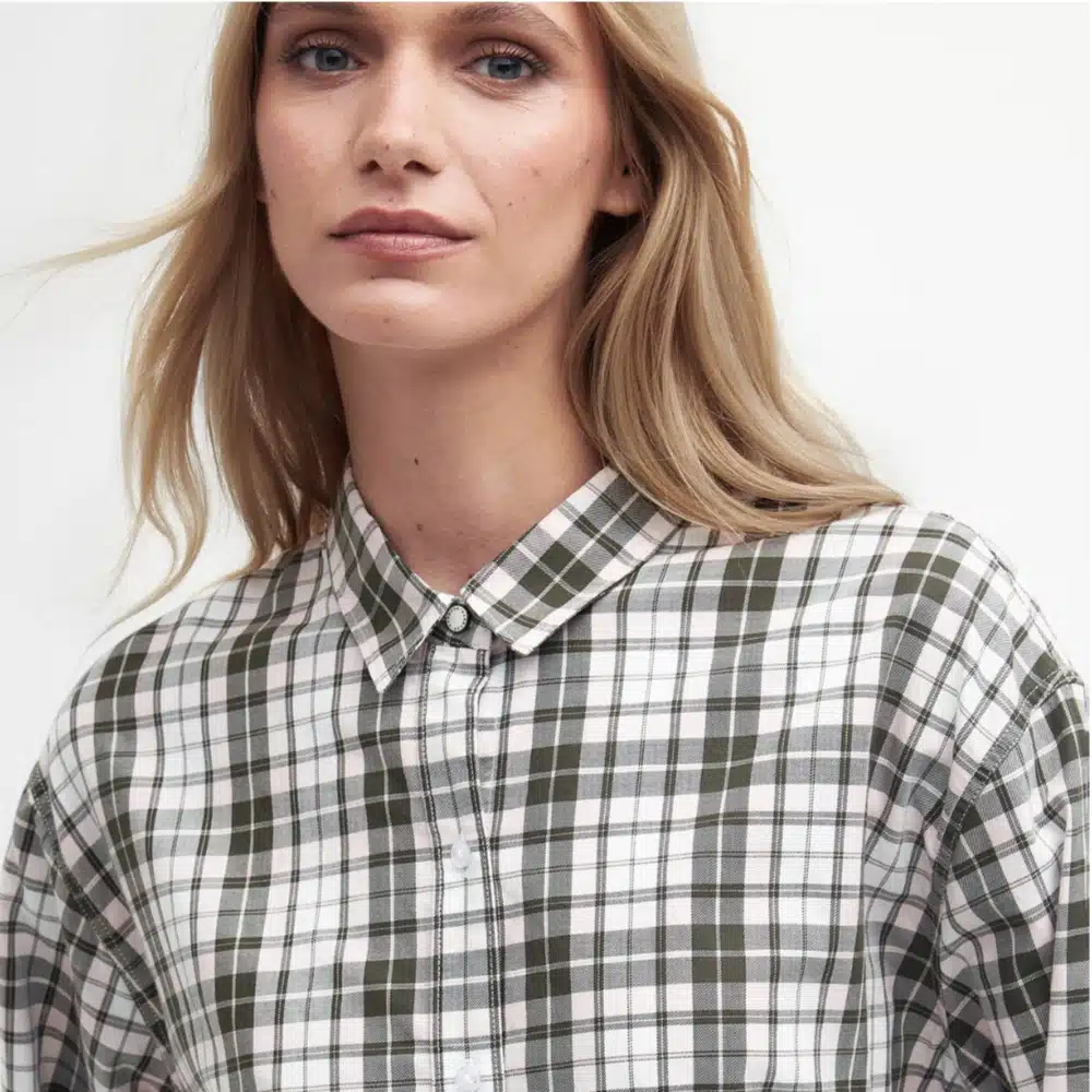 Barbour Ladies Angelonia Oversized Shirt Olive Check4