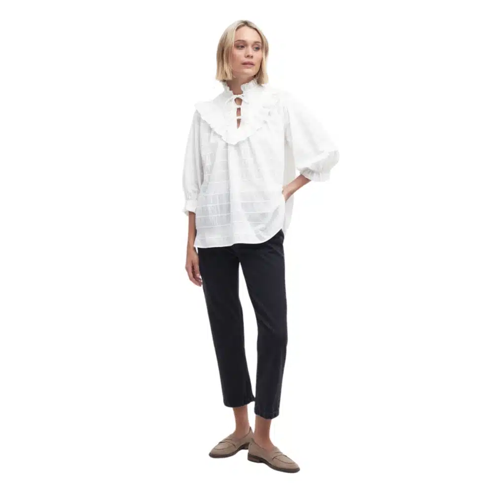 Barbour Ladies Kelburn High Neck Blouse White2