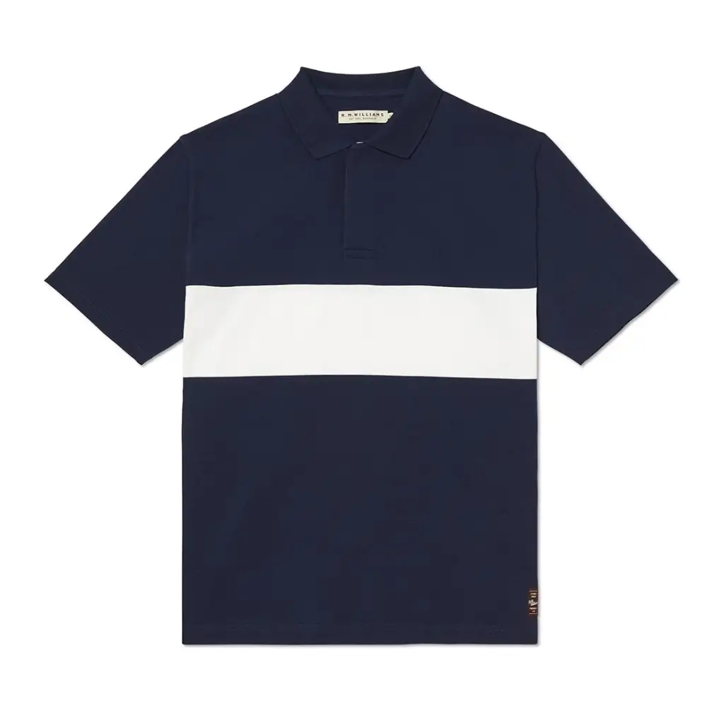 R.M.Williams Mens Colebrook Polo Navy and White