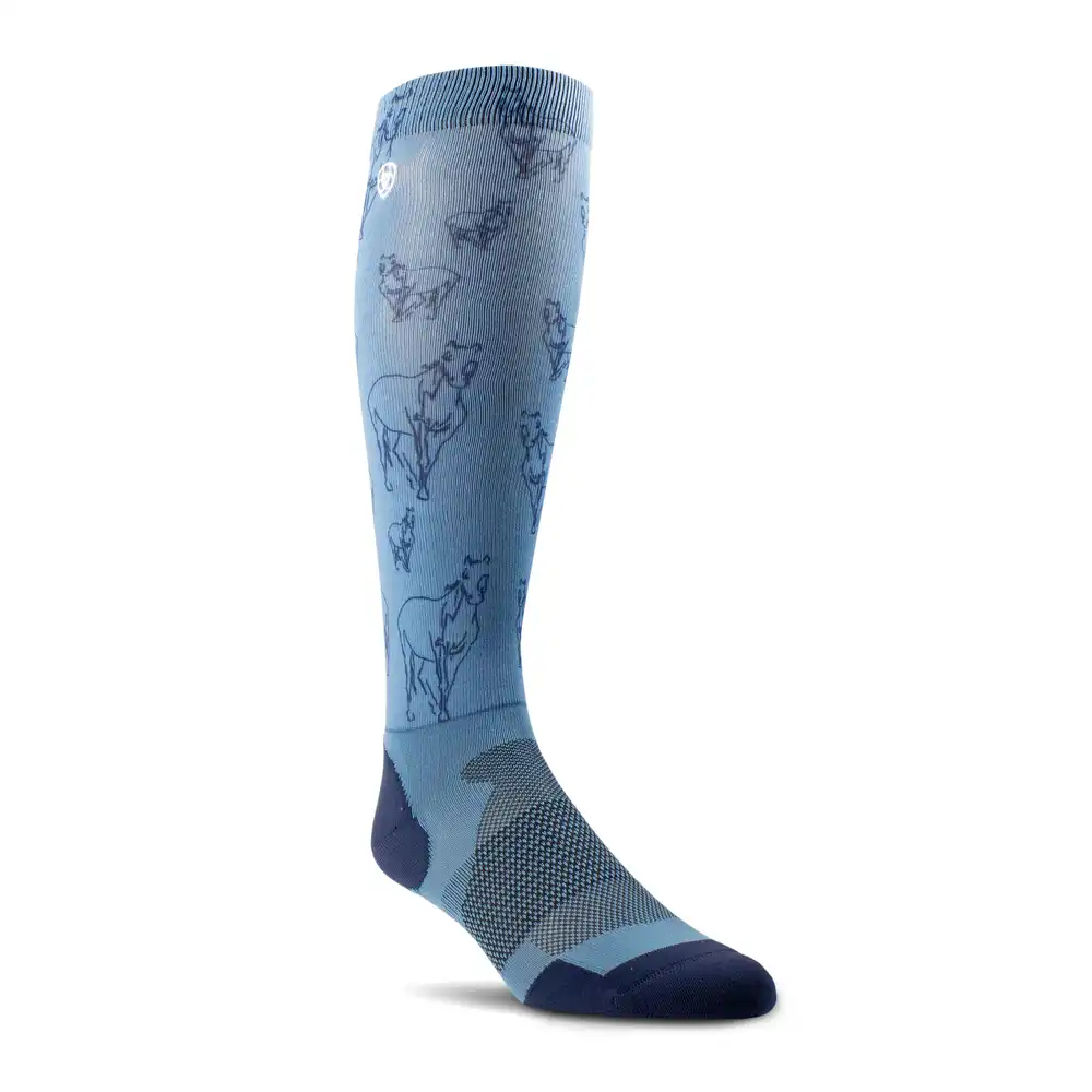 Ariat Tek Ladies Slim Printed Socks Navy Sketch Horse