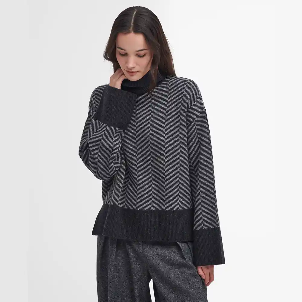 Barbour Ladies Aubrey Knitted Jumper Grey Marl Front
