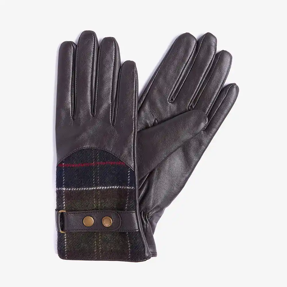 Barbour Ladies Dee Tartan Gloves Dark Brown Front