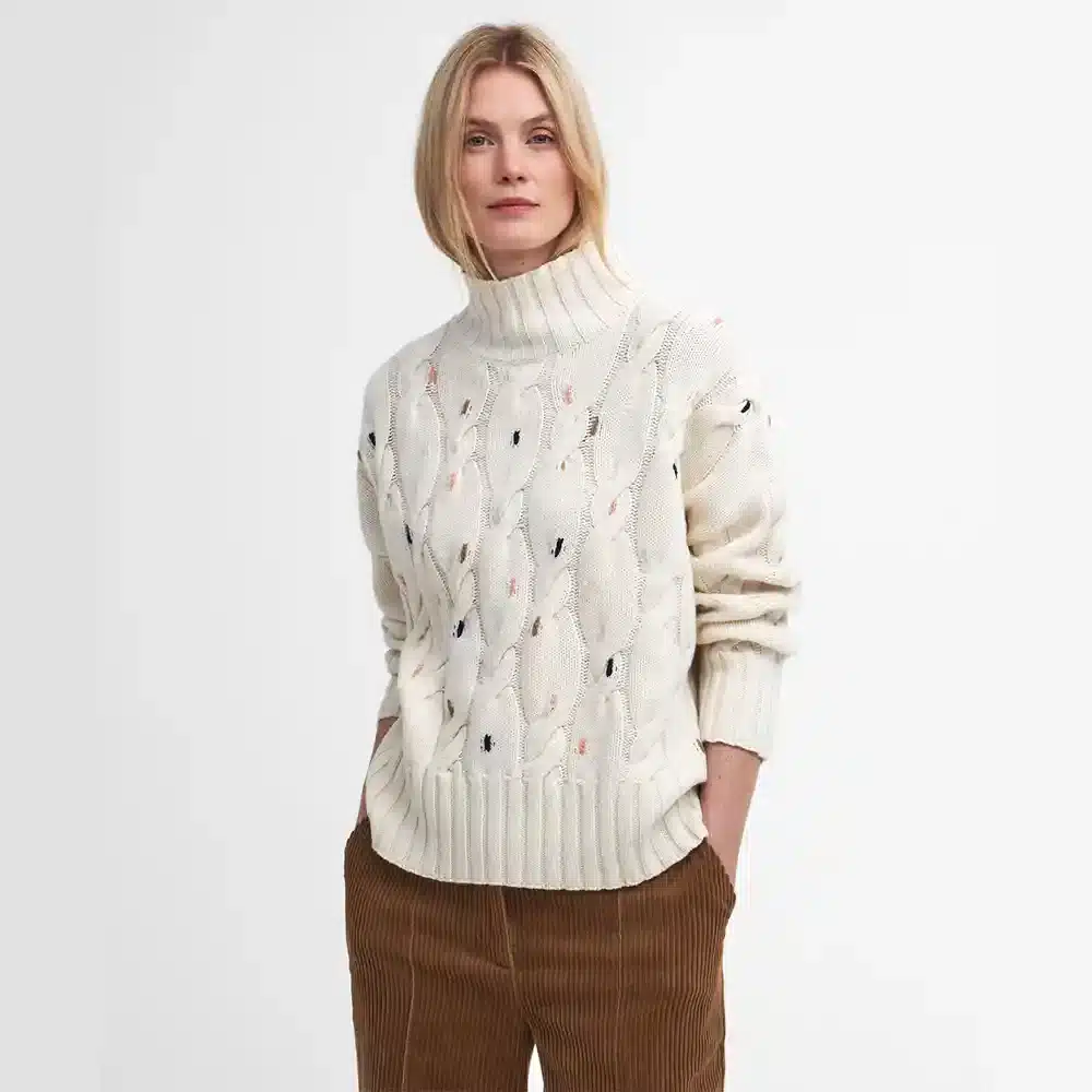 Barbour Ladies Fleur Knitted Jumper Ecru Front