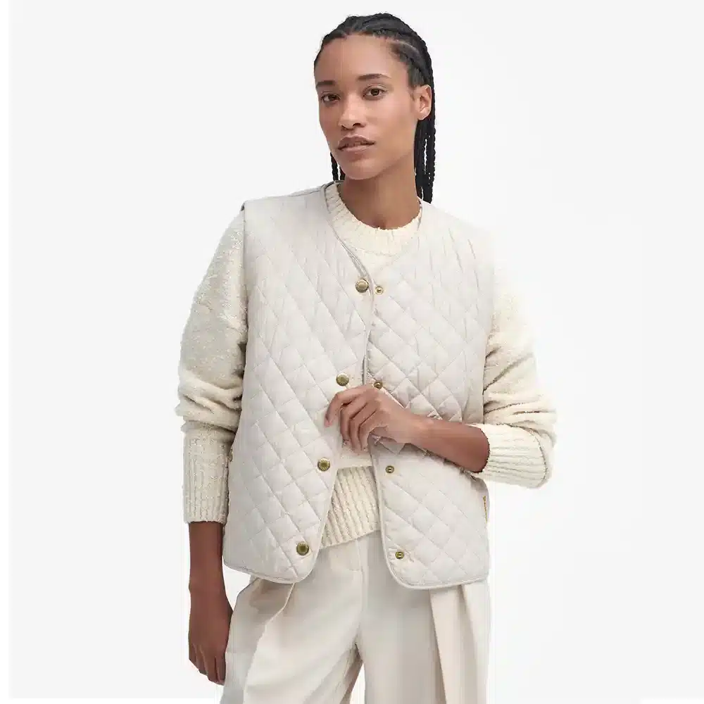 Barbour Ladies Lorelei Gilet Oatmeal Light Sand Blanc Front