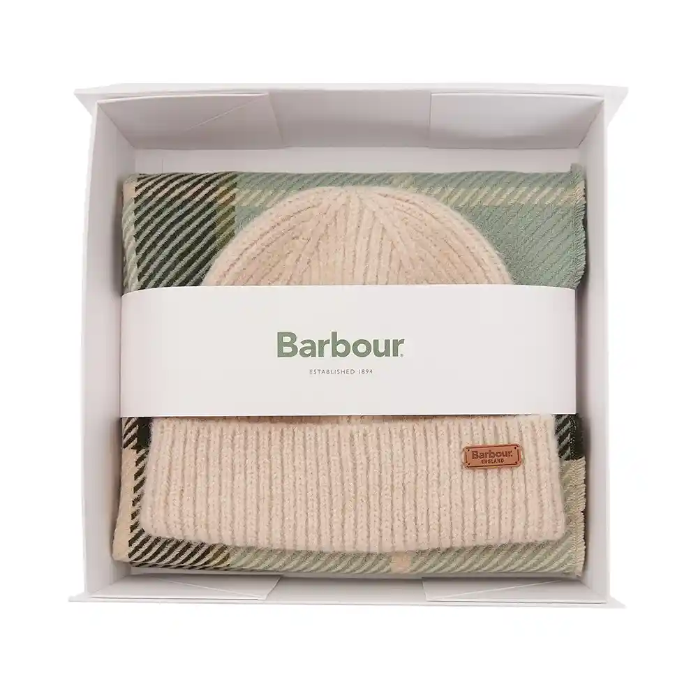 Barbour Ladies Pendle Beanie & Blair Scarf Gift Set Soft Mint