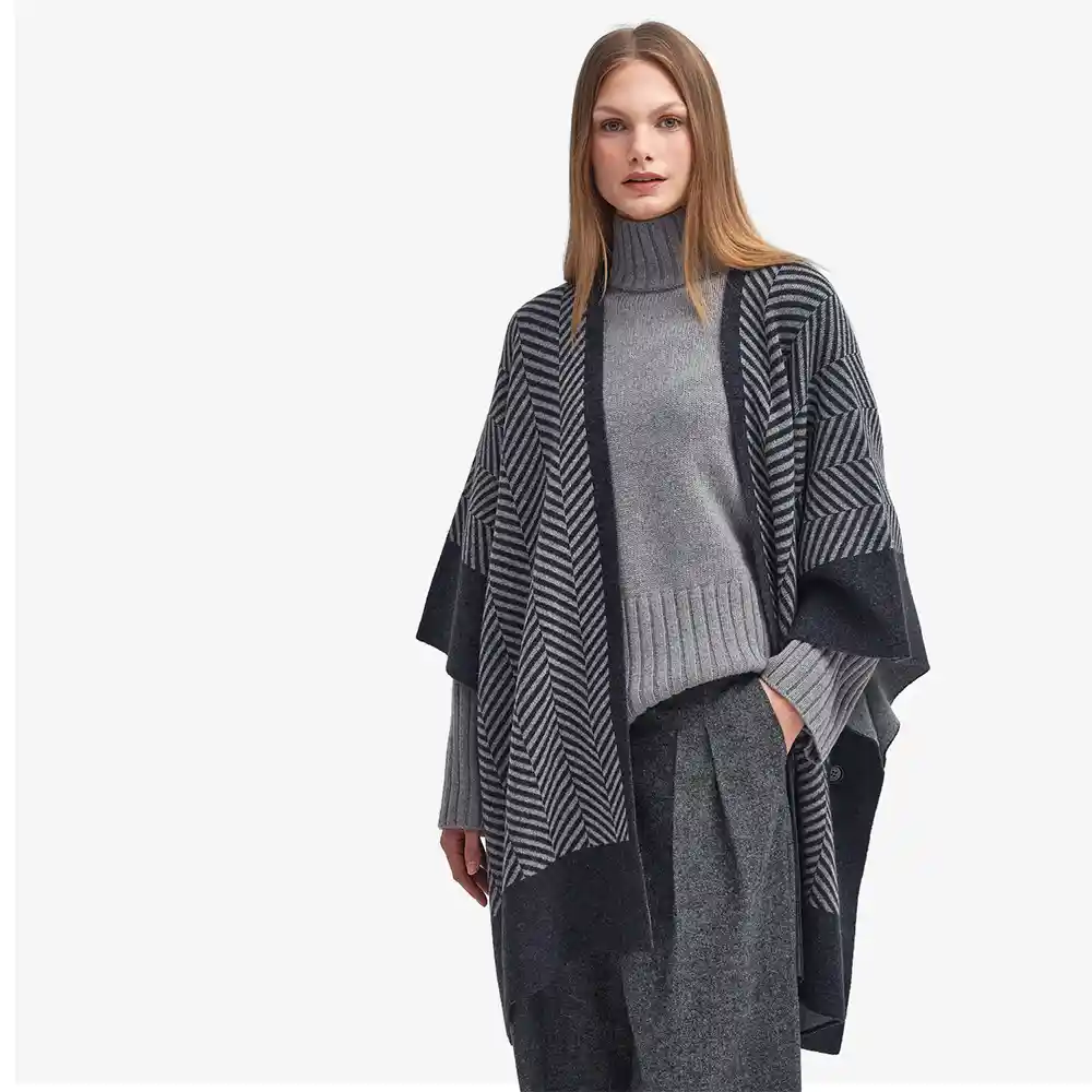 Barbour Ladies Roslin Knitted Cape Grey Marl Front