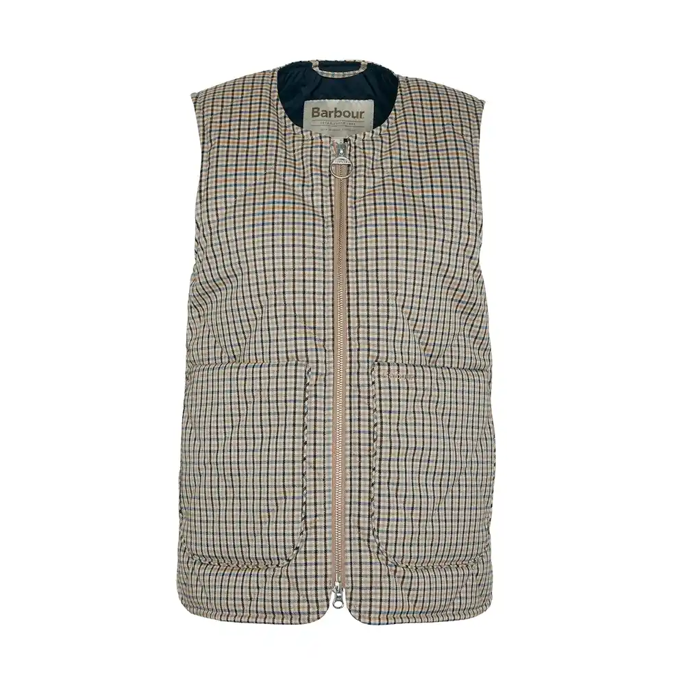 Barbour Ladies Shelby Check Quilted Gilet Sky Micro Check