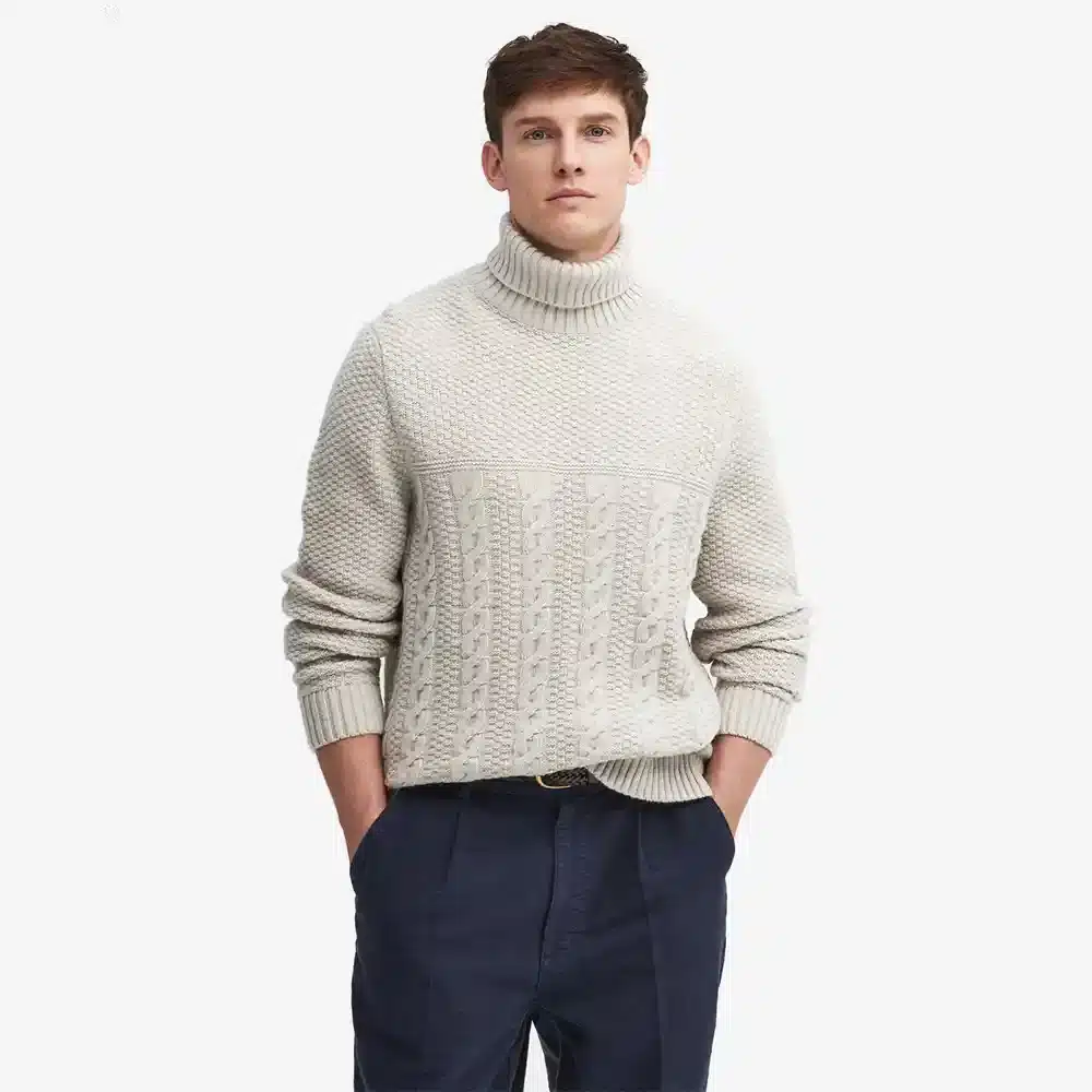Barbour Mens Daleside Roll Neck Knitted Jumper Chalk Marl Front