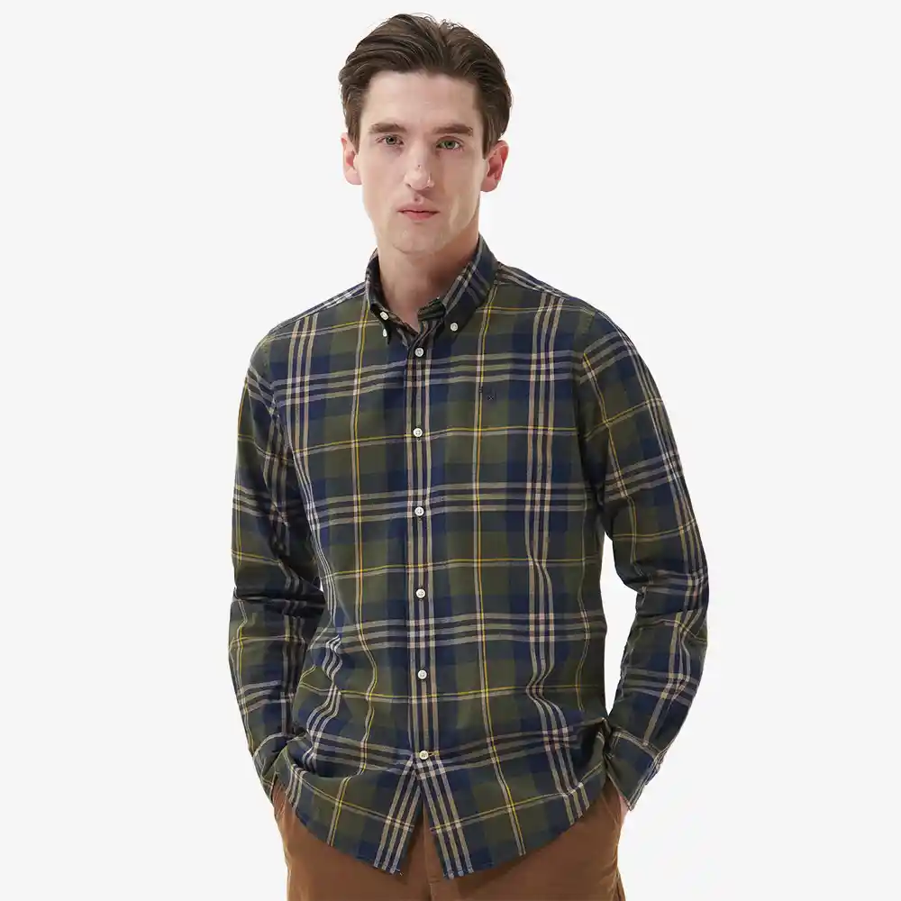 Barbour Mens Edgar Tailored Checked Shirt Olive Front