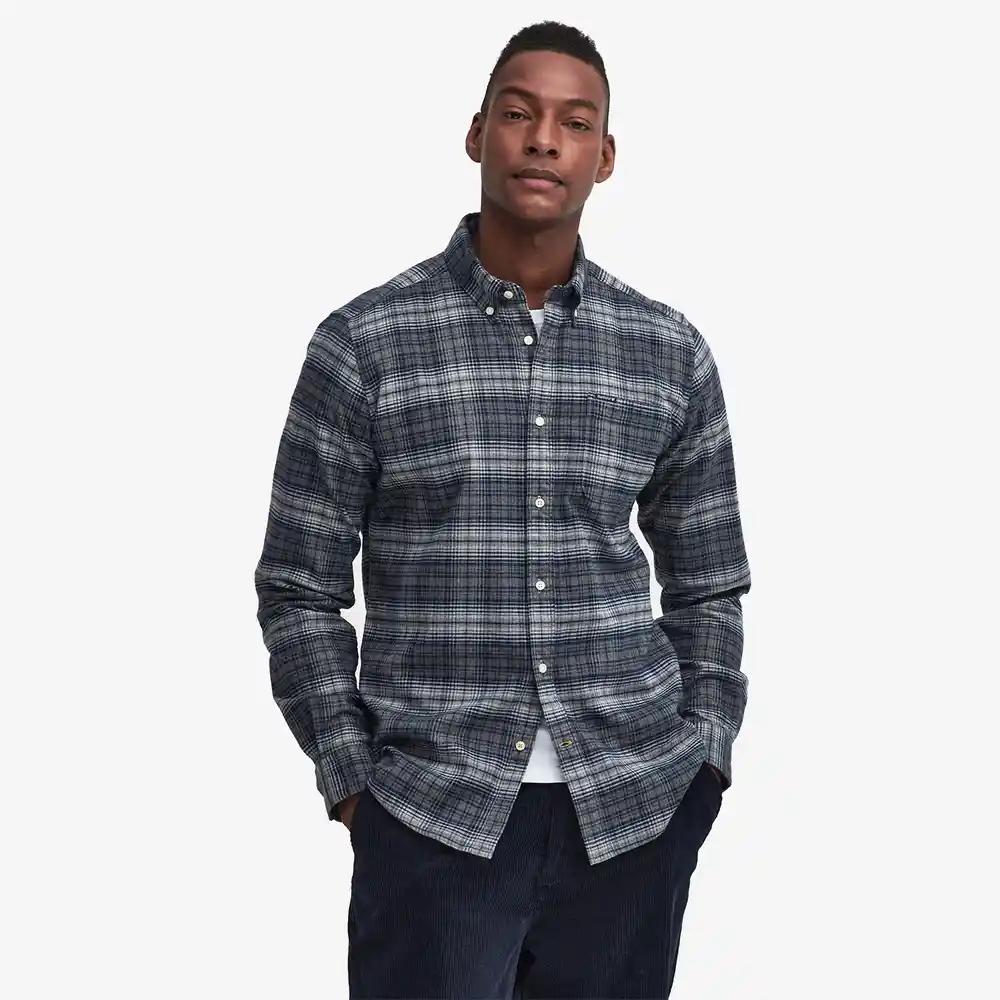 Barbour Mens Forestfield Tailored Checked Shirt Grey Marl Front