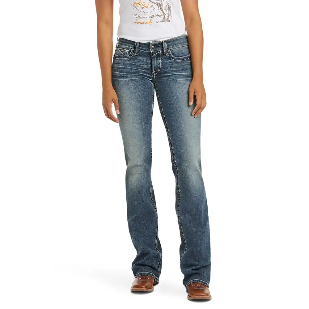 Ariat Ladies Real Mid Rise Whipstitch Bootcut Jean Rainstorm