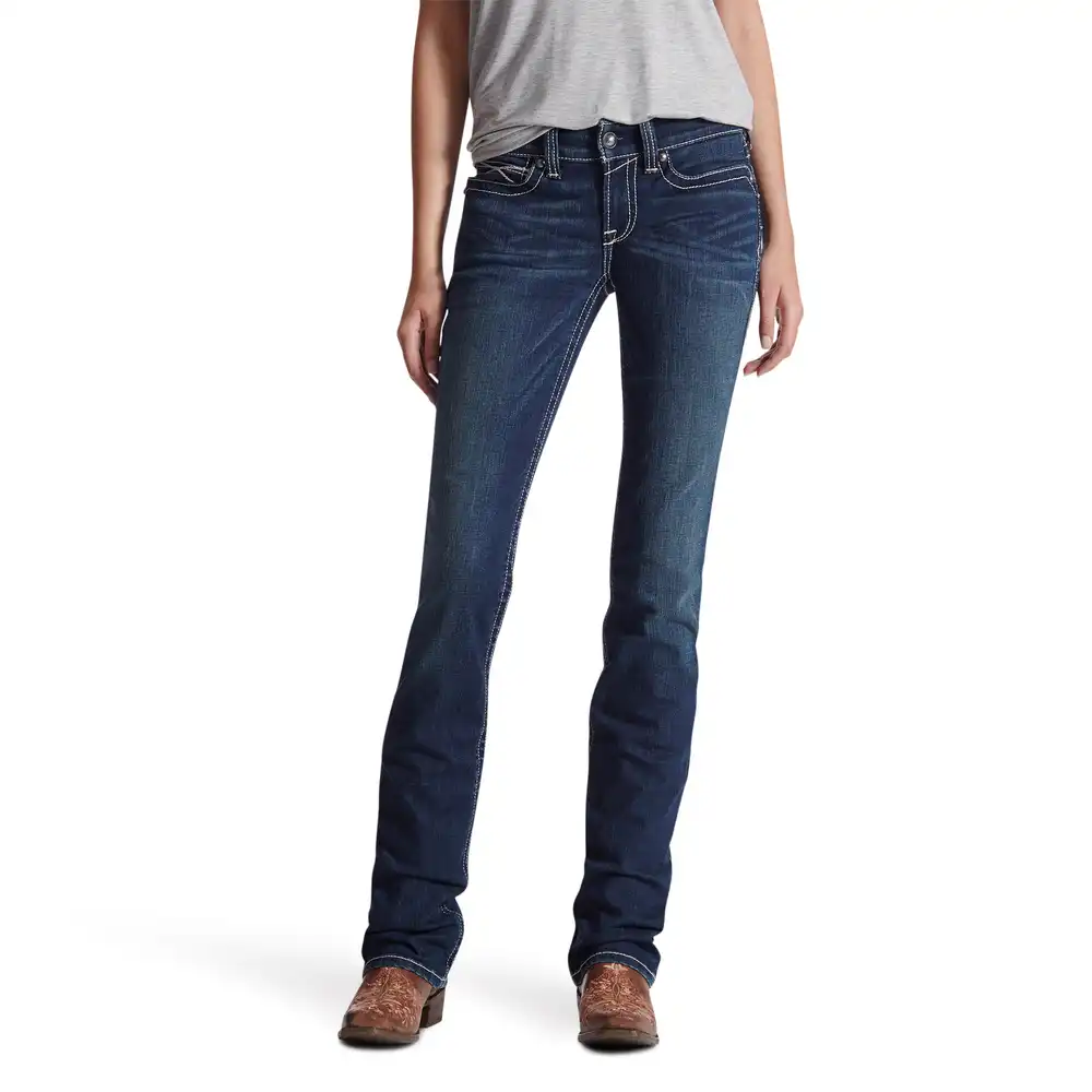 Ariat Ladies Real Mid Rise Stretch Icon Straight Jean Ocean