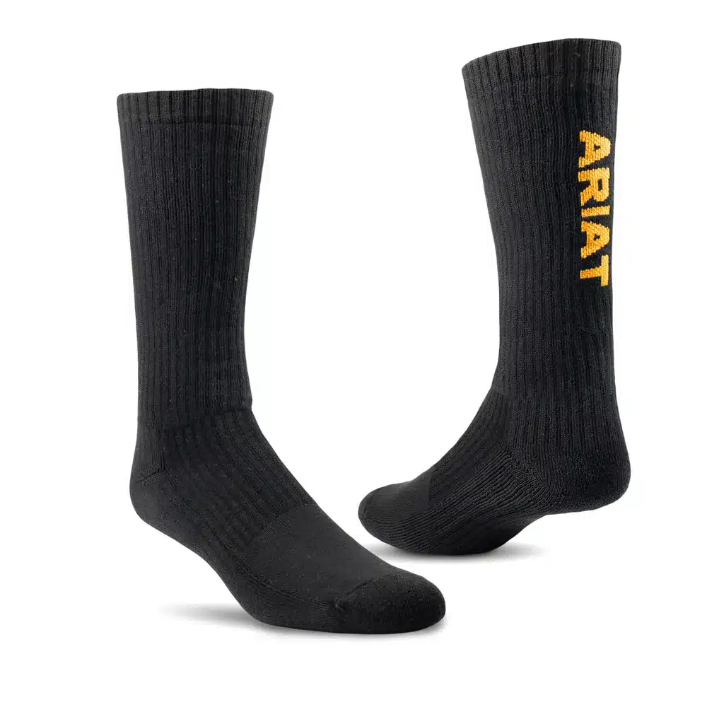 Ariat Adult Cotton Mid Calf Work Socks 3 Pack Black