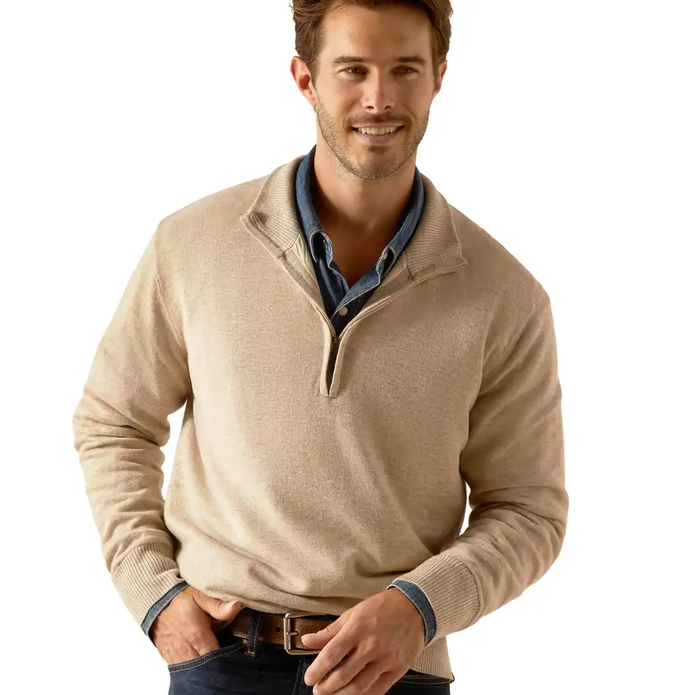 Ariat Mens Bolinas Quarter Zip Sweater Oatmeal