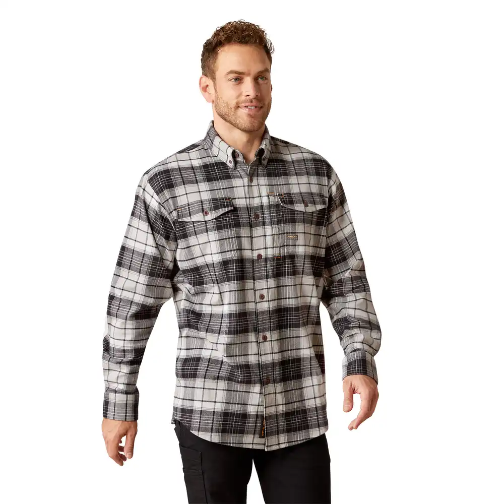 Ariat Mens Rebar Flannel Work Shirt Charcoal Grey