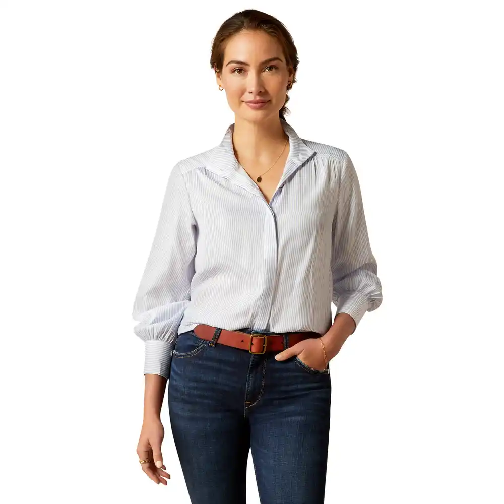 Ariat Ladies Charolais Long Sleeve Blouse Blue Pinstripe