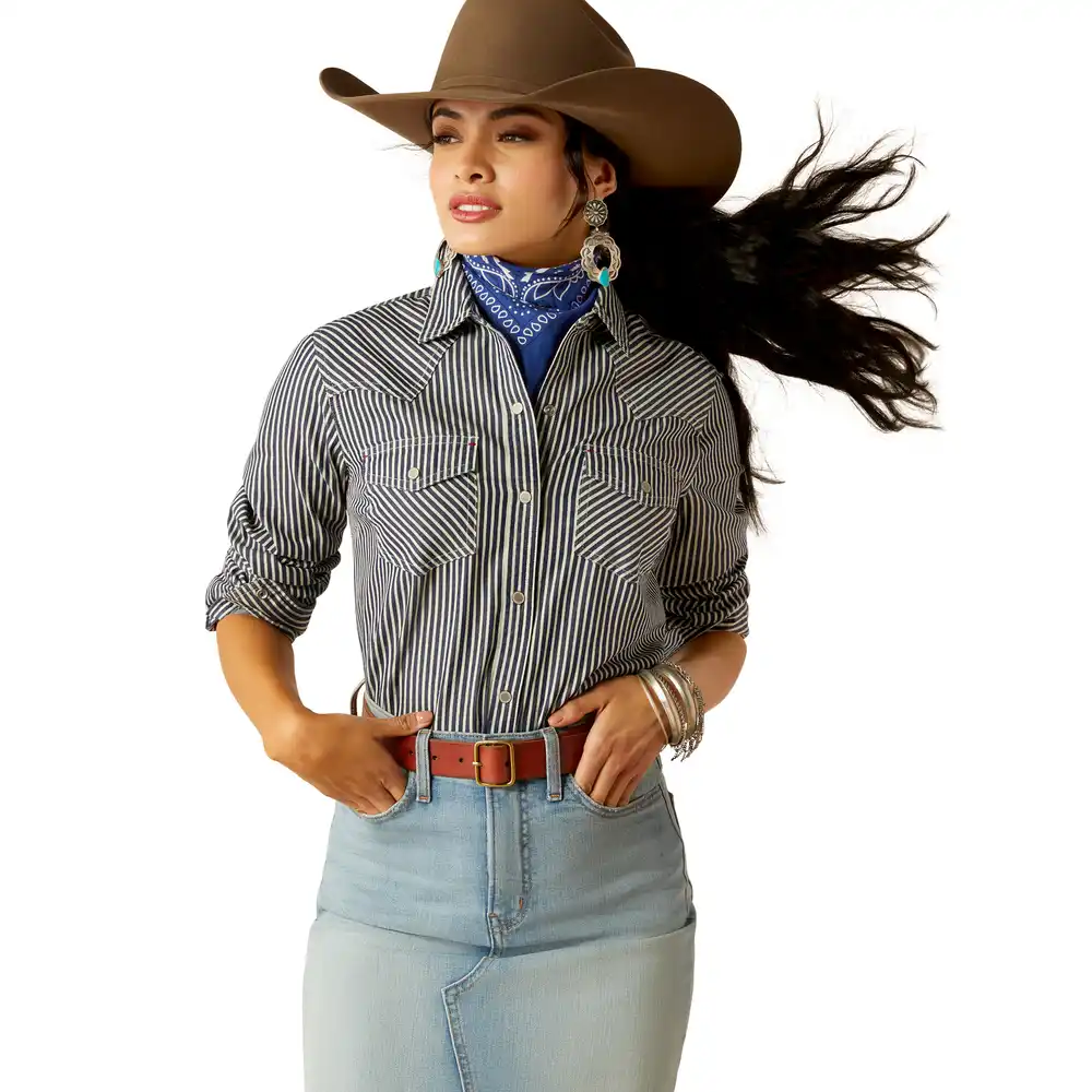 Ariat Ladies Railroad Stripe Shirt Indigo Stripe