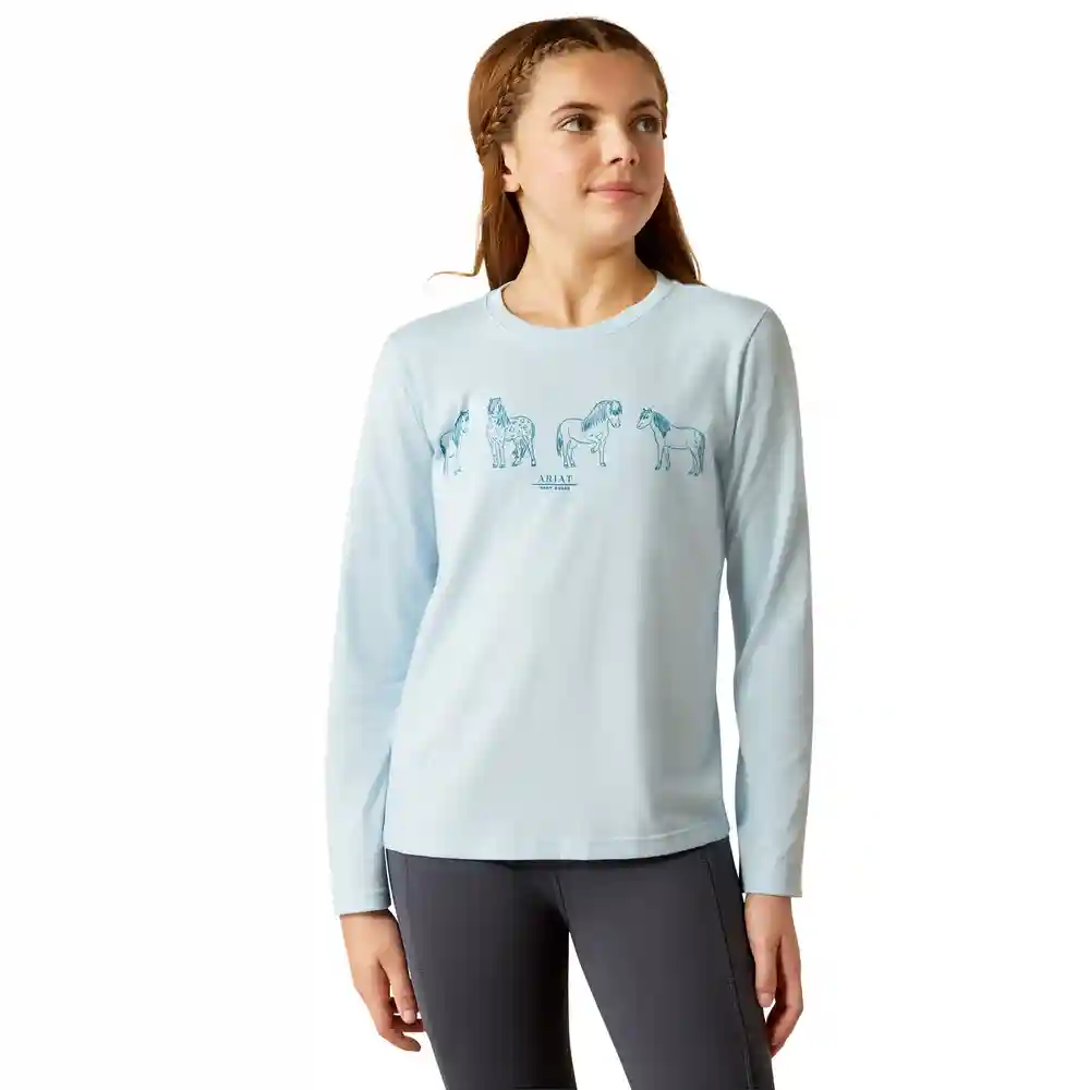 Ariat Youth Pony Squad Long Sleeve T Shirt Cerulean Heather