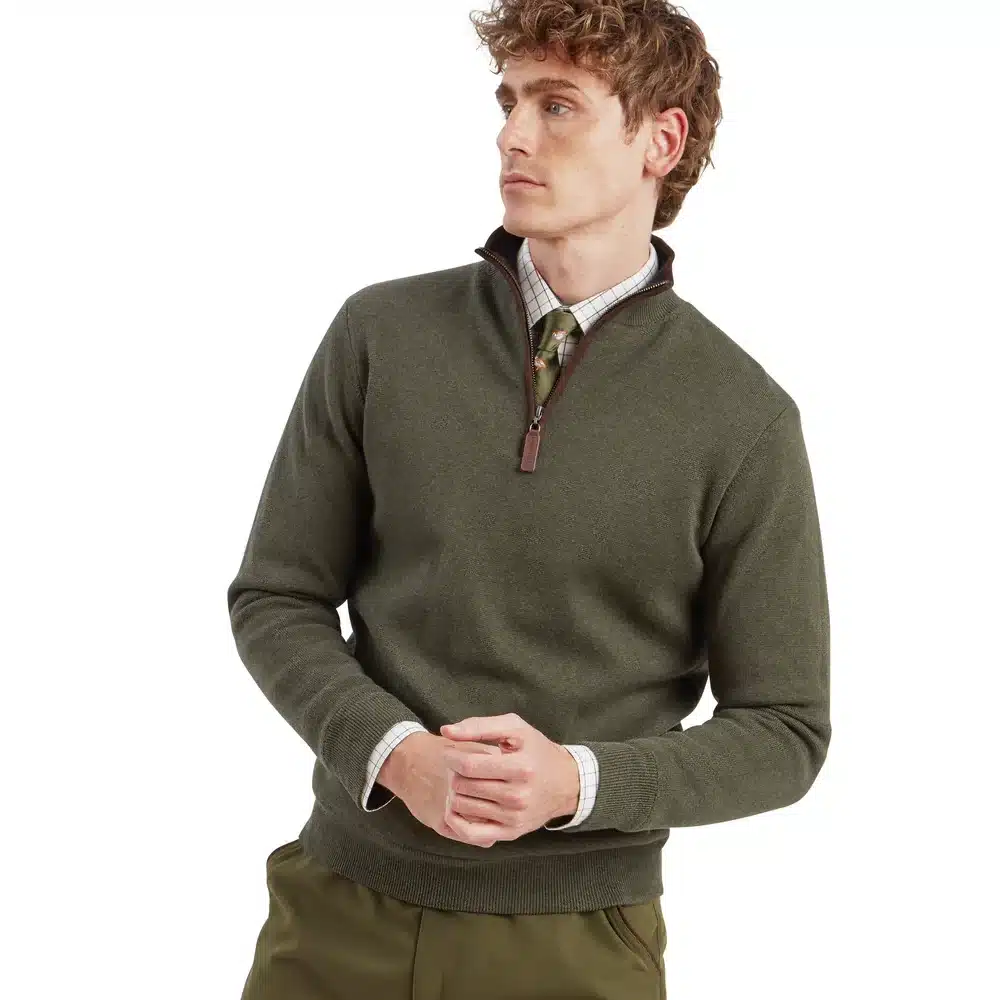 Schoffel Mens Angus Aerobloc Quarter Zip Jumper Woodland