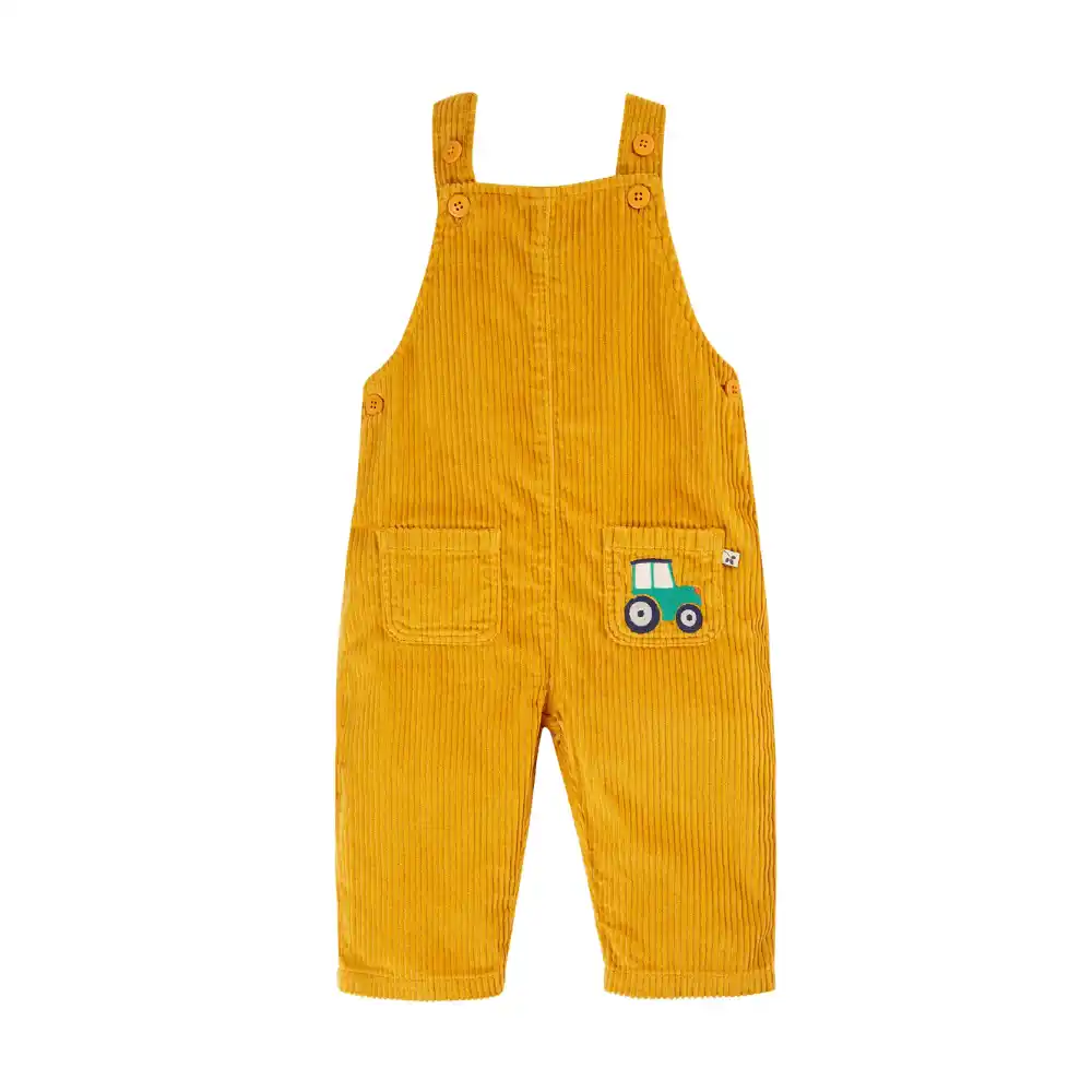 Frugi Childrens Adley Cord Dungarees Gold Tractor