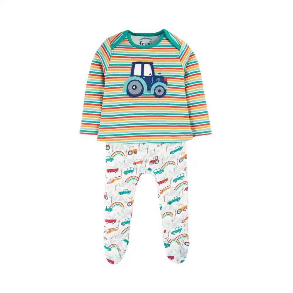 Frugi Childrens Brooke Easy Babygrow Lets Go Iguana Multi Stripe