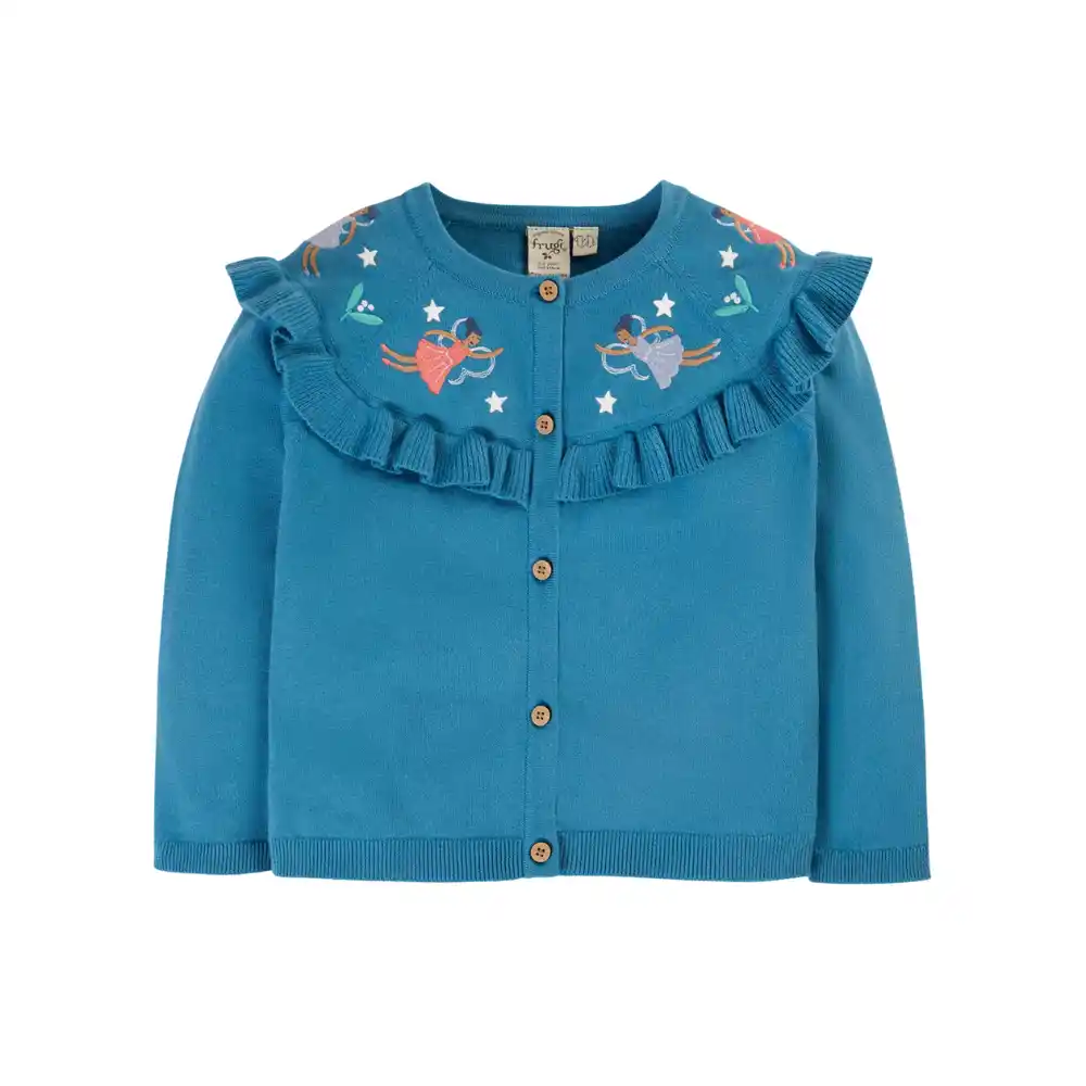 Frugi Childrens Romi Ruffle Cardigan Deep Water Fairies