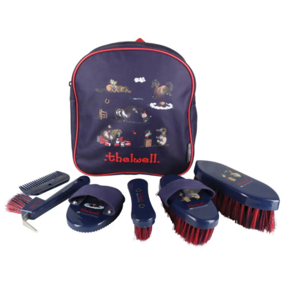 Hy Thelwell Collection Practice Makes Perfect Complete Grooming Kit Rucksack Navy Red