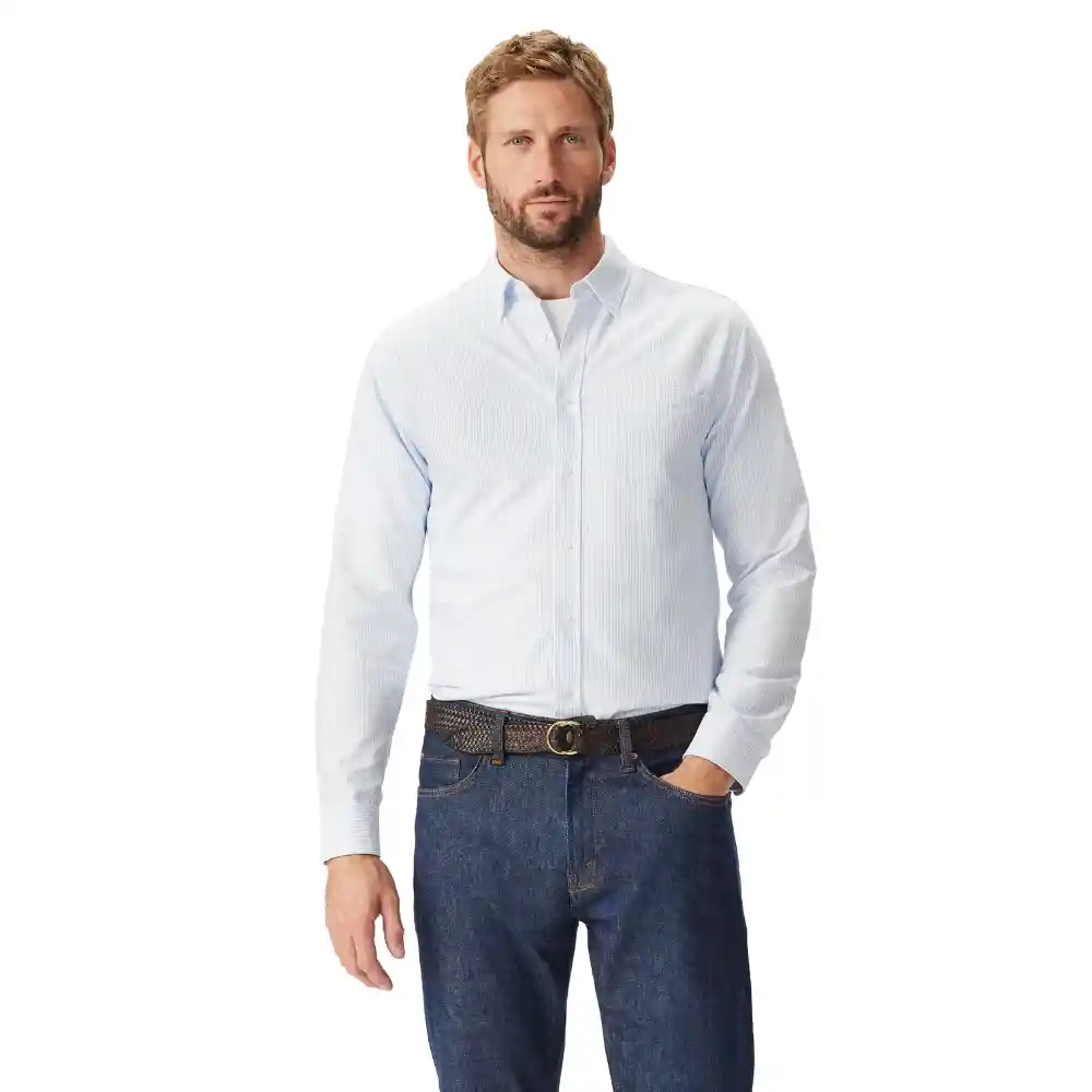 R.M.Williams Mens Regular Oxford Shirt Blue White