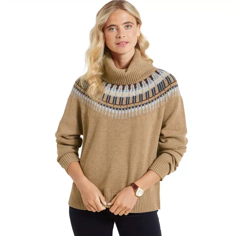 Schoffel Ladies Filey Fairisle Roll Neck Jumper Warm Sand