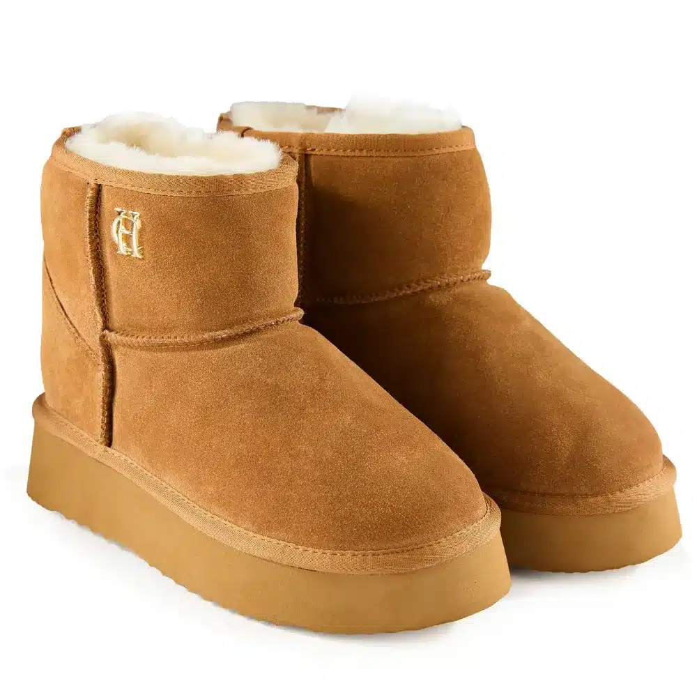 Holland Cooper Ladies Shearling Platform Boot Tan