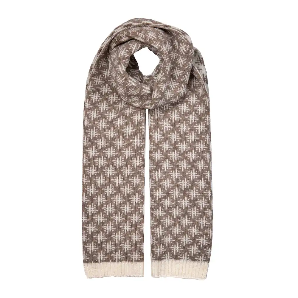 Dents Ladies Jacquard Knitted Scarf with Reversible Hash Symbol Pattern Camel Winter White