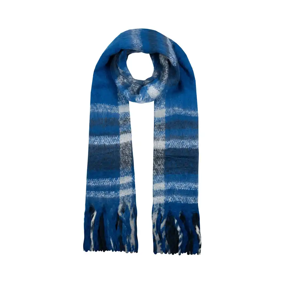 Dents Ladies Plaid Check Scarf with Tassels Cobalt