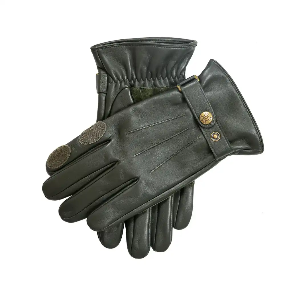 Dents Mens Water Resistant Leather Shooting Gloves with Suede Palm Olive