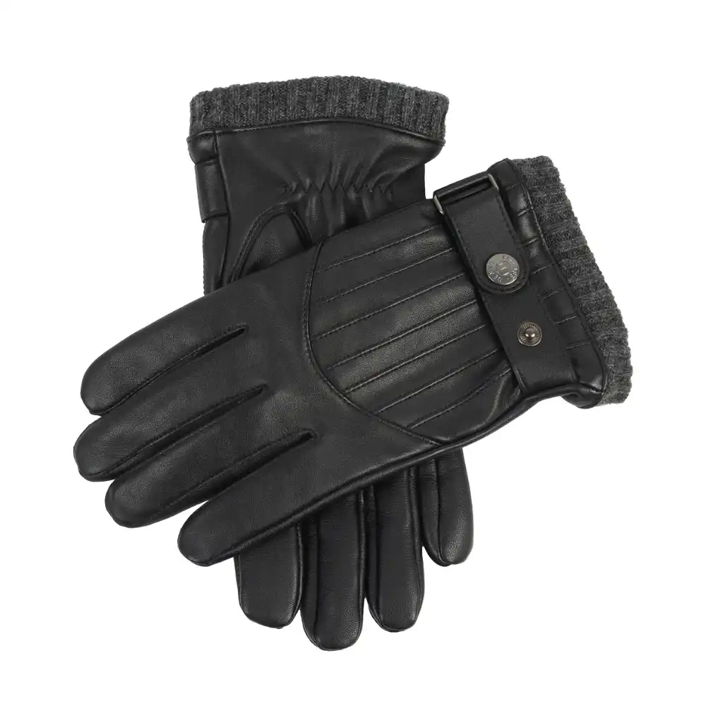 Dents Mens Wool Blend Lined Leather Gloves Black Grey