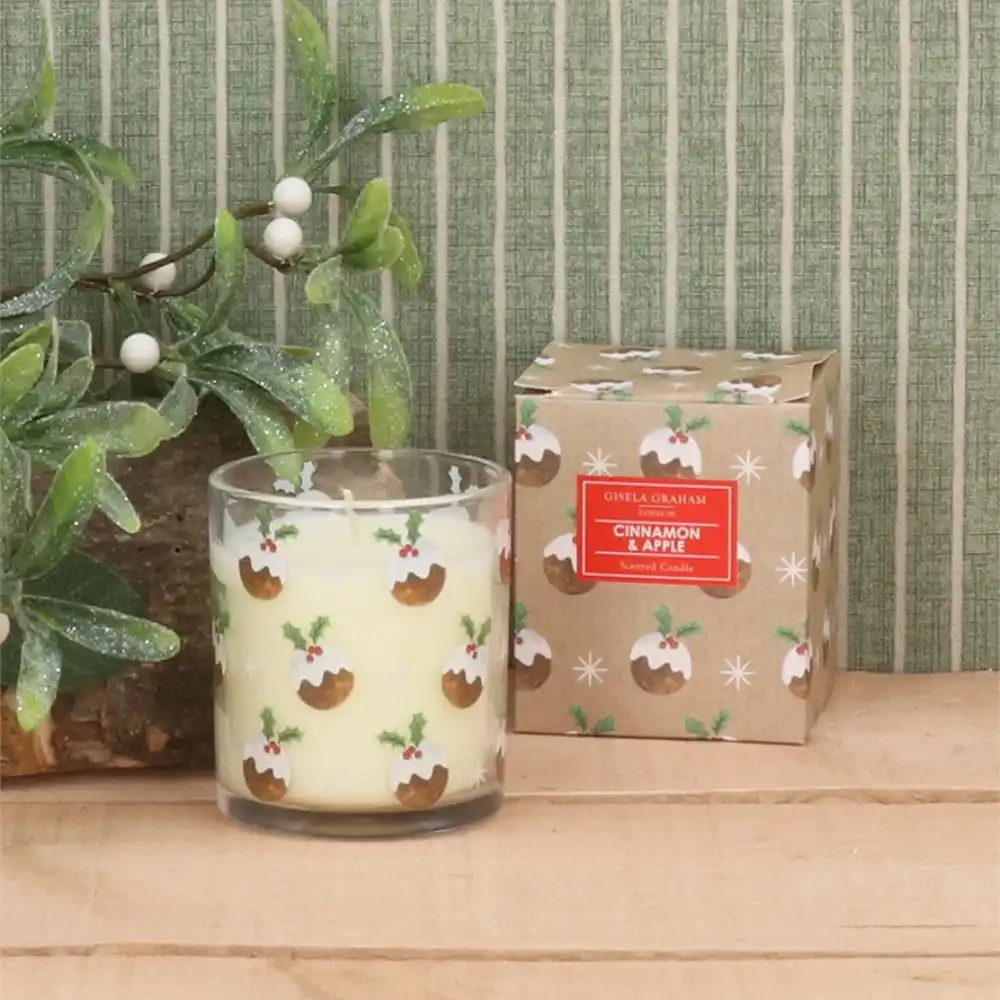 Gisela Graham Christmas Puddings Boxed Candle Pot