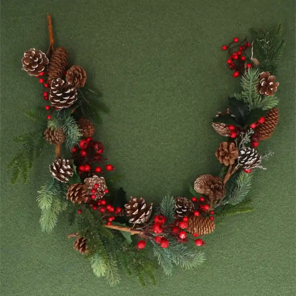 Gisela Graham Fir Garland With Snowy Cones Red Berries