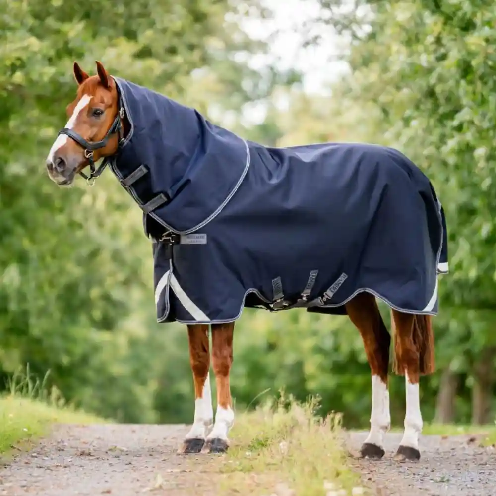 Rambo Supreme 1680D Medium 250G Turn Out Rug Navy Thunder Grey Silver 2
