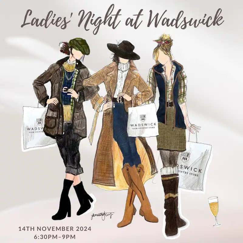 Wadswick Ladies Night Event 2024. Three women carrying Wadswick shopping bags and wearing clothing items from Wadswick pictured.