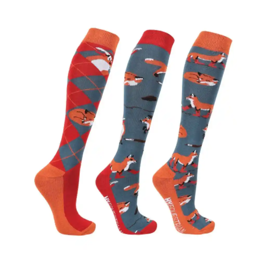 Hy Equestrian Adults Frivolous Fox Socks Blue Red Pumpkin