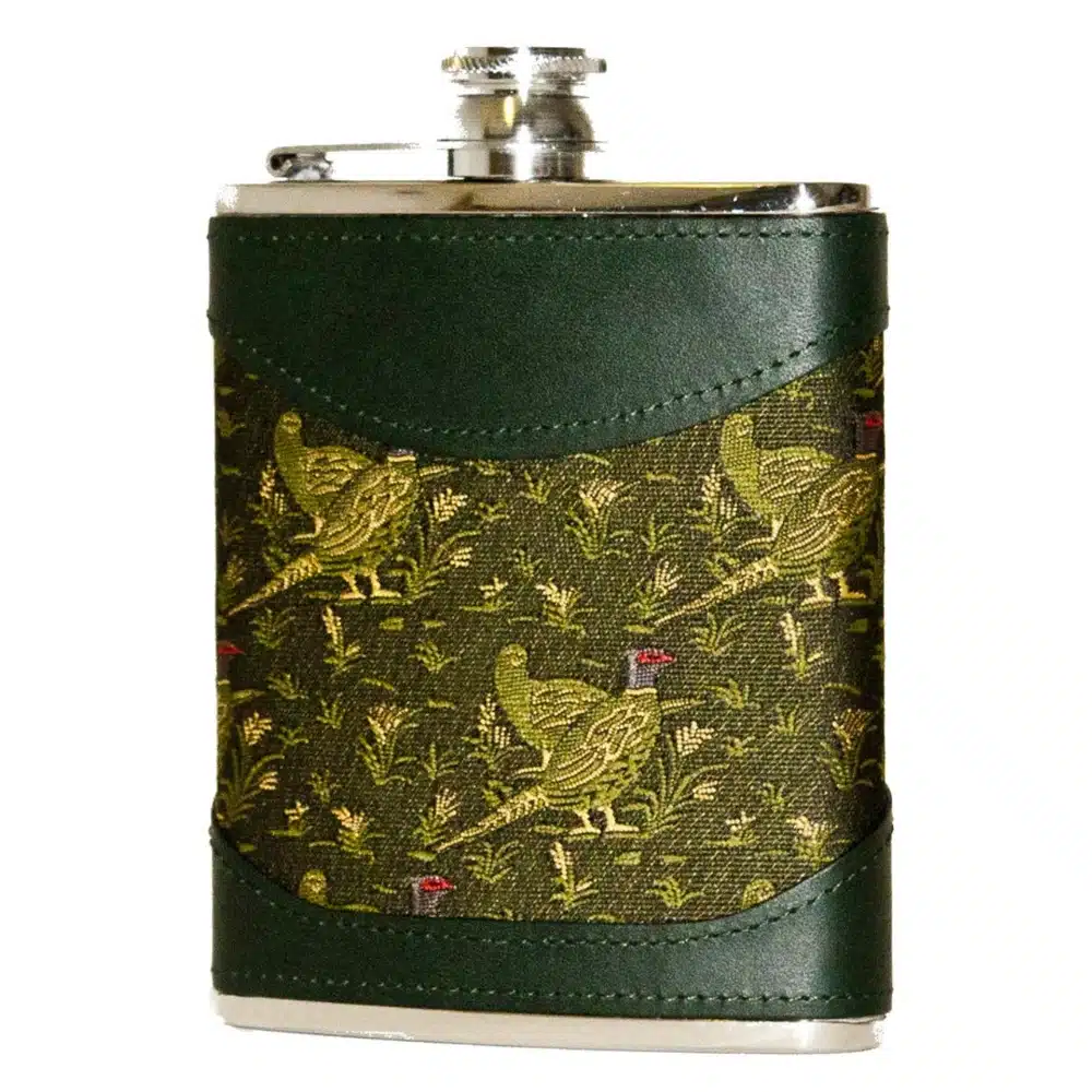 Bisley 6oz Green Pheasant Fabric & Leather Flask