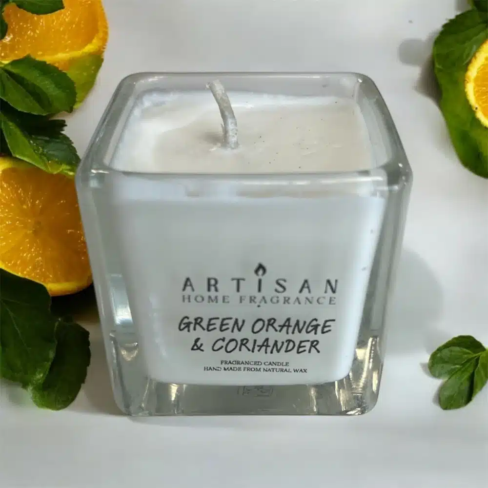 Artisan Home Fragrance Green Orange & Coriander Small Cube Candle