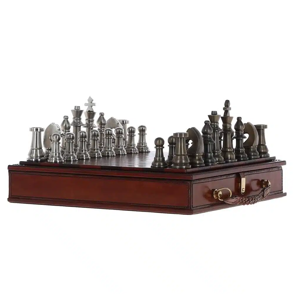 Ashwood Hand Finished Luxury Leather Chess Set Chestnut