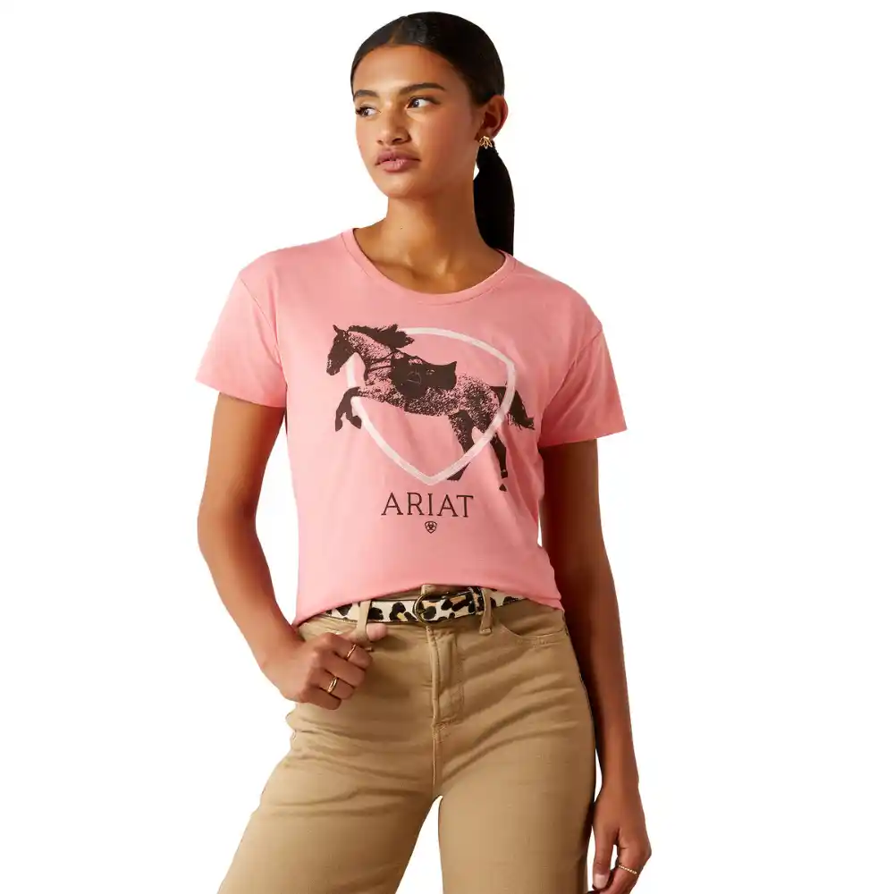 Ariat Ladies Lucky Jumper Short Sleeve T Shirt Coral Heather